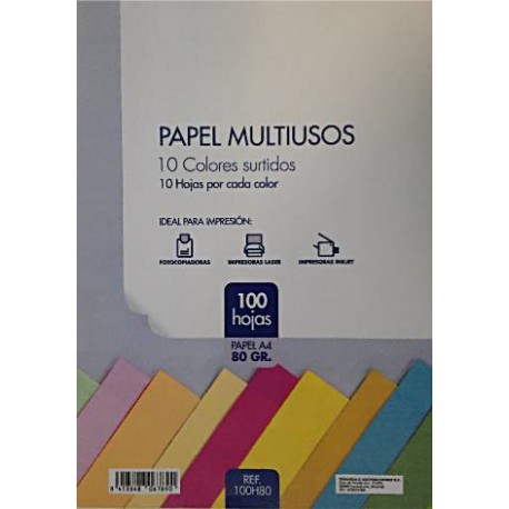 Papel 80gr A4-10 Colores Surtidos 100h