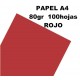 Papel Rojo 80g A4 100hojas